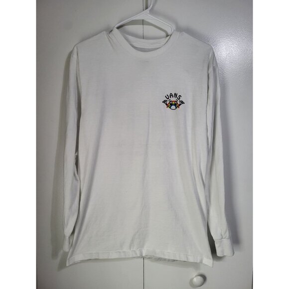 VANS SZ M Long Sleeved White Graphic T Shirt GOOD DAZE CREW Rainbow Off the Wall - Picture 2 of 9